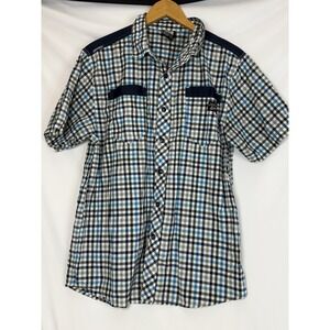 Enyce Shirt Mens Large Blue Plaid Short Sleeve Button Front Yoke Hip Hop Y2K